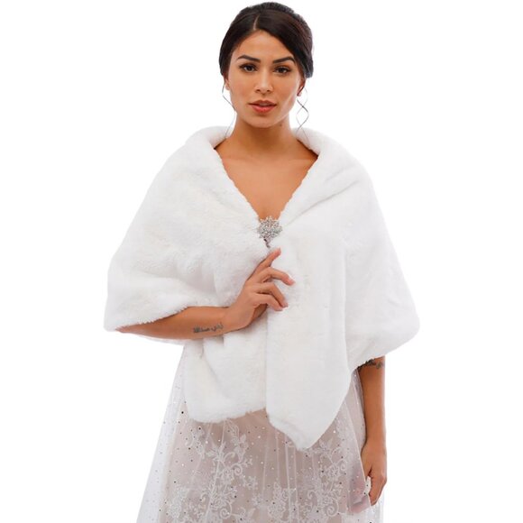 Women's Wedding Faux Fur Shawl and Wraps Bridal Fur Stole Cape Fur Scarf for Bri